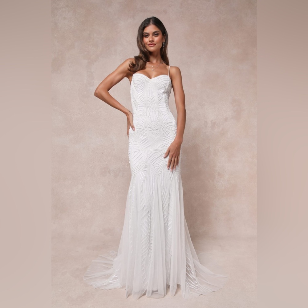 Lulus Luxe Radiant Presence White Sequin Sleeveless Backless Maxi Dress